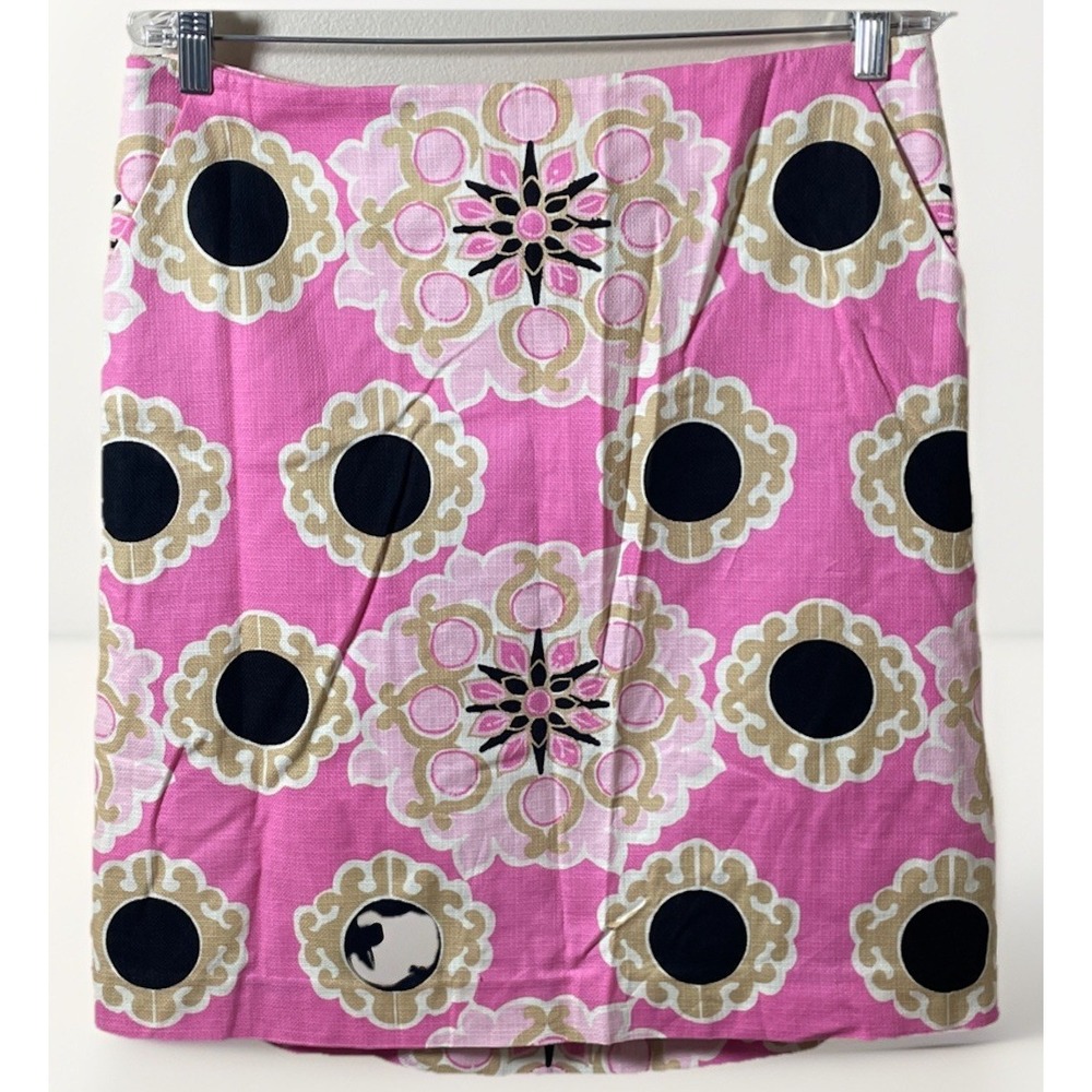 Lilly Pulitzer Pink Multi-Color Medallion Paisley Skirt Size 10 Side Zip Pocket